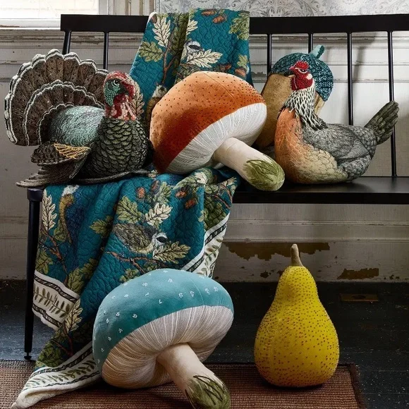 John Derian x Target embroidered turquoise mushroom throw pillow